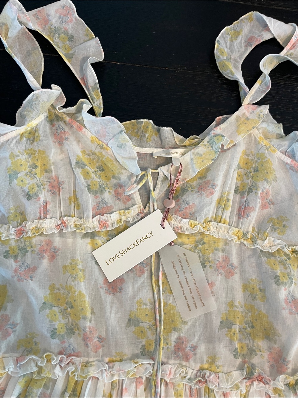 Love Shack Fancy Frista Sherbet Sunrise Dress with pink and yellow floral - Picture 2 of 6